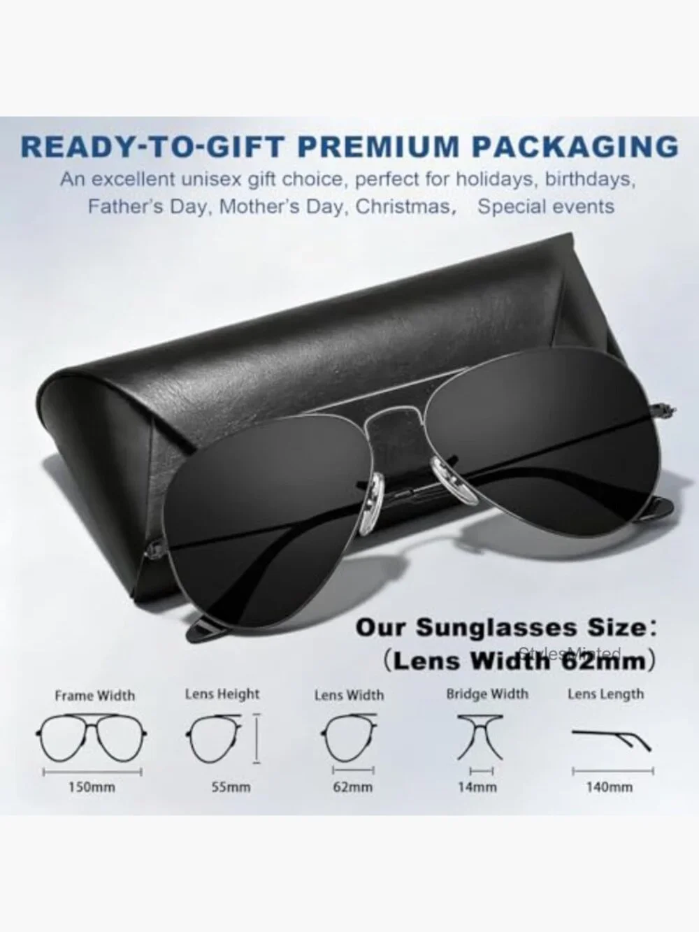 Aviator Sunglasses Polarized Tempered Glass UV400 Protection Men Women